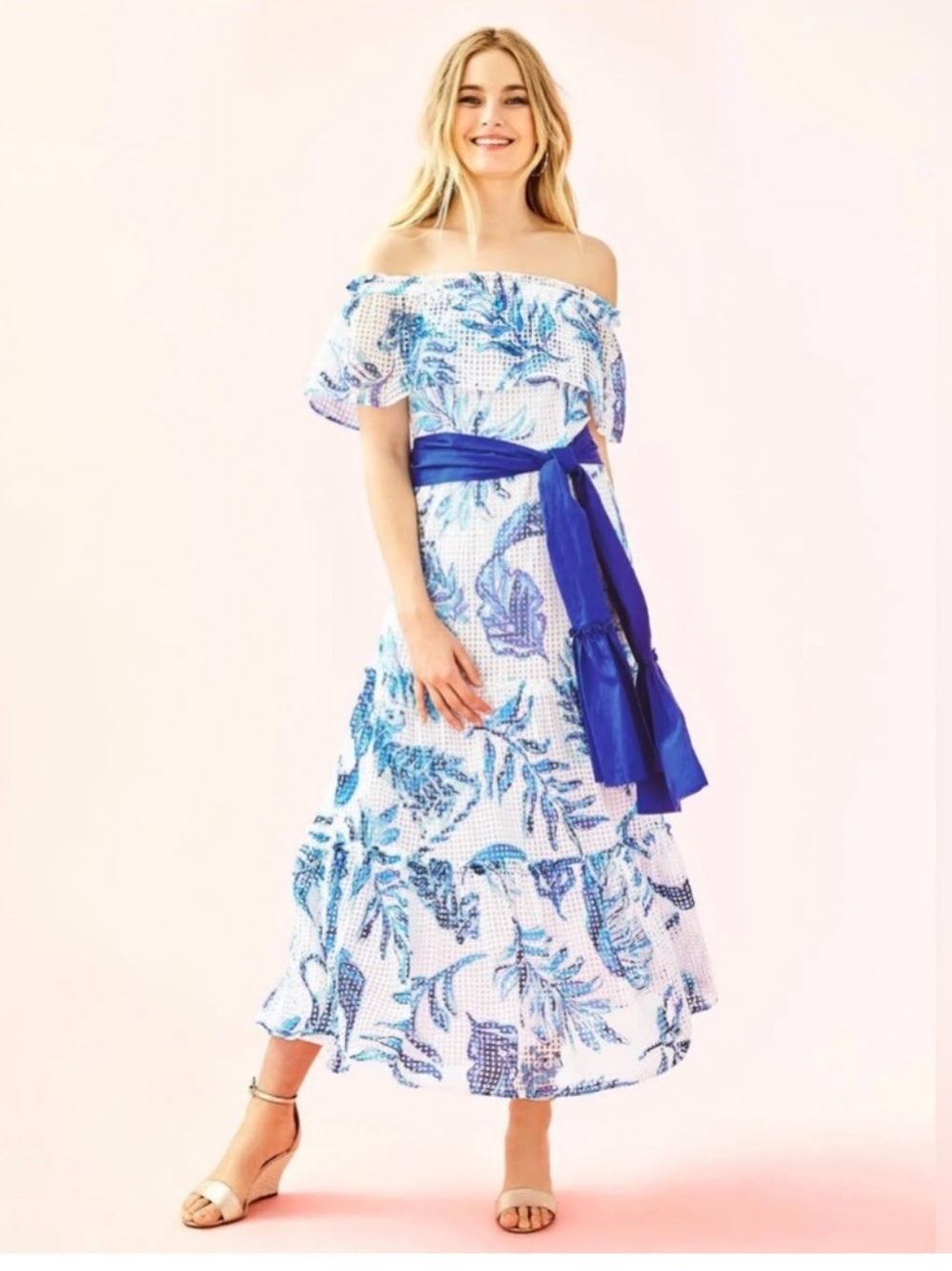 Lilly Pulitzer Sona Off-The-Shoulder Midi Dress Size L